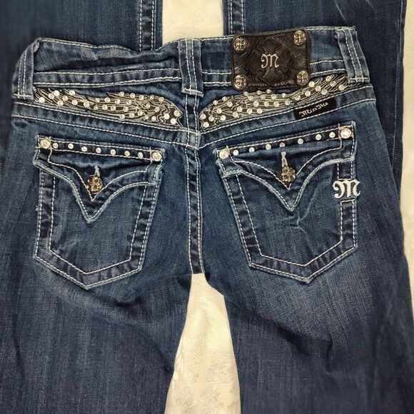 Miss Me Jeans Womens 26 Bootcut Lowrise Rhinestone Embellished Stretchy - Picture 3 of 10
